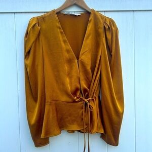 ASTR The Label Mustard Wrap Tie Front Top Size Large Bohemian Fall Chic